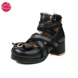 Platform Lolita Shoes Women 2022 Loli High Heel Woman Pumps Cross Bandage Girls Kawaii Cosplay Girl Mary Jane Shoe JK