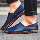 Genuine Cow leather Mens Loafers Fashion Handmade Moccasins Soft Leather Blue Slip On Men's Boat Shoe PLUS SIZE