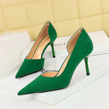 Breakj Korean Version Of Fashion Simple Heel High-Heeled Shoes Show Thin Suede Shallow Tip Side Hollow Single Shoe High