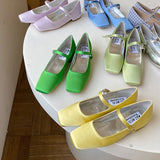 New Arrival Candy Color Style Sweet Buckle Mary Janes Shoes Women'S Shallow Mouth Casual Student Shoes Low Heels