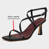 Size 34-39 Sandals Women 2023 Real Leather Ankle Strap Rome High Heels Summer Shoes For Women Elegant Party
