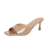 Leather High And Cool Slippers Women In The Summer Of 2025 New British Wind Square Head And Wear Large-Size Women's