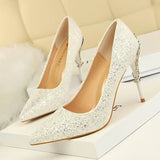 Breakj Fashion Sexy Nightclub Women's Shoes Metal Heel High Heel Shallow Pointed Sequined Single