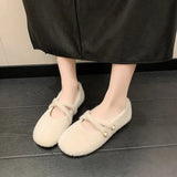Breakj Design Simple Hairy Mary Jane Shoes Round Head Flat And Beige Mono Shoes Korean Version Of Gentle Pedaled Flat
