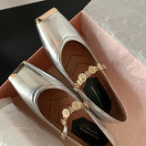 Collision Proof Metal Square Head Single Shoes Women's Fashion Spring Low Heel One Word Buckle Shallow Mouth Single Shoes Leather Mary