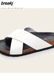 2023 Unisex Fashion Men Beach Cross Cork Slippers Summer Solid Color Non-slip Outside Women Slide Shoe High