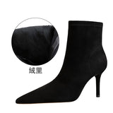 Breakj Simple Thin Heel High Heel Suede Pointed Sexy Club Show Thin High Heel Boots Short Tube Women's Ankle