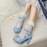 Lolita Japanese Pearl Bow Jk Sweet Cute Strap Super High Heeled Round Head Student Shoes Kawaii Girl Tea Party Cos Loli