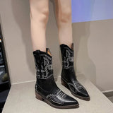 2021 Embroider Women Boots Heels Retro Knight Boots Female Genuine Botas Western Cowboy Sale