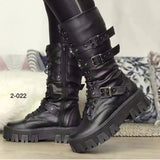Breakj Women's Leather Boots In Autumn With The British Belt Buckle Punk Style Handsome Long Barrel Knight