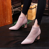 Summer New Sexy Pointed Toe Thick Heels High Heels Women Baotou Hollow Breathable Mid-top Rear Zipper Women's