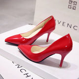 Shoes Pointed Toe Pumps Patent Leather Dress High Heels Boat Shoes Wedding Shoes Zapatos Mujer White Blue