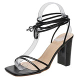 Breakj Summer Large Women's Shoes Sexy Square Head Tie With Fine Heel High Heels Cross-Tied