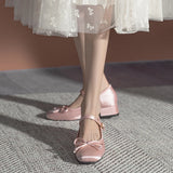 High Heels Bowtie Ballerina Woman Silk Buckle Strap Pumps Pink Dance Ball Party Shoes Brides Wedding Mary Janes Traf