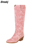 Women's Western Boots 2023 Autumn Winter Fashion Chunky Heeled Cowboy Boots Vintage Style Country Western Cowgirl White