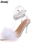 Women's Sandals 2023 Summer Hot Sale Women's Sandals Feather Crystal Pointed Open Toe Sandals Banquet Party Zapatos Para