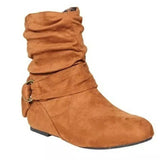 Breakj Autumn And Winter New Station Size 43 Flat Bottom Belt Buckle Women's Short Boots Lindrical Head Women's