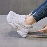 Bottom Fashion Dad Shoes Female Style 2024 New Autumn Breathable Increase Climax Retro Small White Casual Sports Shoes