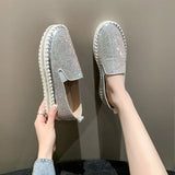 Breakj And Autumn 2025 New Pine Cake Thick Sole Large Leisure Single Shoes Women's Footle Shoes Water Drill Sewing Lazy