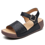 Breakj Summer New Cowhising Comfortable Mother Shoes Thick-Soled Rocking Sandals Women Buckle Outside Wearing Women
