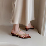 Breakj Holiday Roman Wind Two Wearing Sandals Word With Pointed Gold Fine Heel Shoes Outside Wearing Cool Slippers