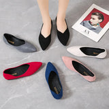 Breakj Version Of Large-Size Tip Flat Bottom Shallow Single Shoes Women's New Four-Season Velvet Flats Work