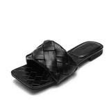 designer leather weaved slippers women soft bottom flat summer slide shoes for woman flipflops braiding sandals big