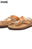 Fashion Cork Flip Flops Slippers 2023 New Women Summer Beach Casual Buckle Outside Non-slip Slides
