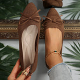 Large-Size Bow Flying Flat Sole Women's Knitted Sharp Slacker Boat