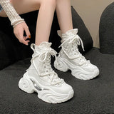 White Chunky Platform Motorcycle Boots Woman Thick Bottom Punk Gothic Shoes Woman 2023 Fashion Lace Up Ankle
