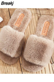 Women Warm Fluffy Slippers Cozy Faux Fur Cross Indoor Floor Slides Flat Soft Furry Ladies Female Celebrities Flip