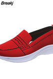 Autumn Breathable Mesh Geometric Wedges Sneakers Slip-On Low Heel Square Toe Lazy Shoes Vulcanized Loafers Zapatos De