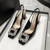 Breakj Summer New Fashion Baotou Square Head Diamond Square Buckle Set High Heel Sandals Thick Heel Women's