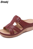 Womens Sandals Summer Wedges Shoes Adult Open Toe Slip On Comfy Slippers Solid Color Buckle Beach Shoes For Lady 2023