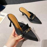 High Heel Sandals Women Summer New Fashion Baotou Half Slippers Women's Outwear Pointed Slippers