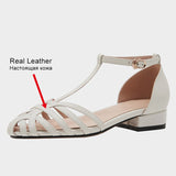 Size 34-39 Women Flats Sandals Genuine Leather T-Strap Ladies Shoes Designer Low Heels Summer Sandalias Ladies