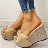 Bow Tied Slip On Leisure Platform Summer Sandals 2020 Wedges High Heels Women Shoes Woman Mules Flip