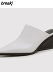 Size 34-40 Women Sandals Real Leather Close-Toe High Heels Summer Shoes For Women Slippers Wedges Heel Elegant