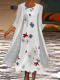 Spring Elegant Dress Suit Retro Printed Round Neck Dress Solid Jacket Two Piece Women 2022 New Fashion Office Long Dress