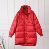 White Duck Down Long Jacket Woman Stand Collar Coat Winter Loose Waterproof Down Overcoat Parka Female Warm Snow