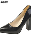 Chunky Heels Patent Leather Female 10cm High Heel Colorful Pumps Women's Shoes Pointed Toe Sexy Shoes Plus Size