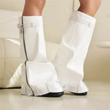 Metal Women's Platform Boots Trend 2024 Zipper Large Size Women's Mid Calf Boots Punk Style Wedges Boots Female Women