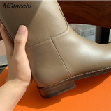 Style Women Knight Boots Buckle Strap Round Toe Flat Women High Knee Boots Slip-on Boots Female Women Shoes 2024