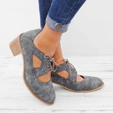 Summer Vintage London Brogue Shoes Women Lace Up Sandal Chunky High Heels Cut-Outs Female Casual Plus Size 35-43 Woman