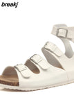 2023 New Summer Women Gladiator Buckle Cork Sandals Beach Outside Patchwork Non-slip Casual Sandalias
