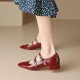 Size 33-40 Women Pumps Real Leather Buckle Strap Chunky Heels Shoes For Women 2023 Elegant Low Heel Designer