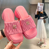 Shoe Female 2023 Summer New Small Fragrant Wind Fashion One-Word Drag Fold Recreational Platform