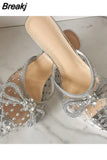 Women Sandals Summer Transparent Shoes Luxury Crystal Bowknot Slippers High Heels Mules Slides Ladies Party Wedding