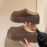 Breakj Head Women's Shoes 2025 New Plus Velvet Thick-Bottomed Slippers Outside Bokensong Cake Cotton