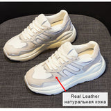 Size 35-40 Women Sneakers Ins Fashion Platform High Heels Shoes Woman Real Leather 2023 Spring Casual Lady
